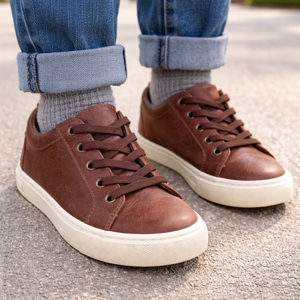 Every day sneak boys Casual Brown Leather-Style Sneakers 3/22‎
